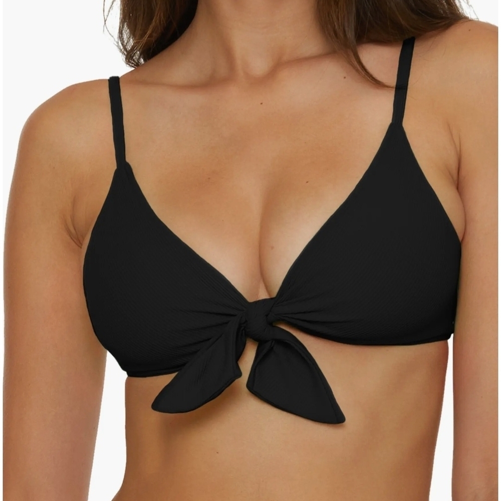 BECCA Black Triangle Buckle Reversible Bikini Top, LARGE